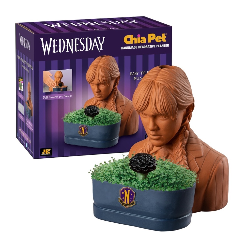 Chia Pet Wednesday w/ Seed Pack Decorative Pottery Planter Grow DIY Adams Family
